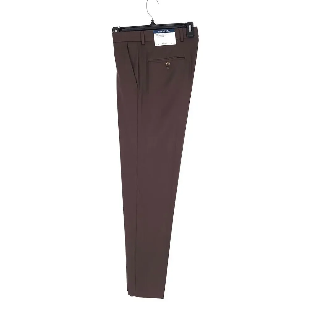 Nautica Mens Modern Fit 2 Piece Suit 40S 34W Brown Solid Stretch NWT